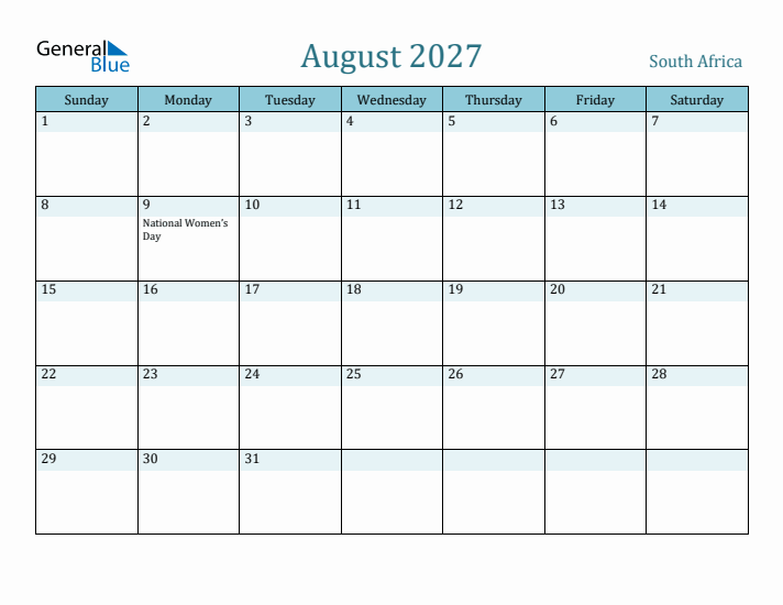 August 2027 Calendar with Holidays