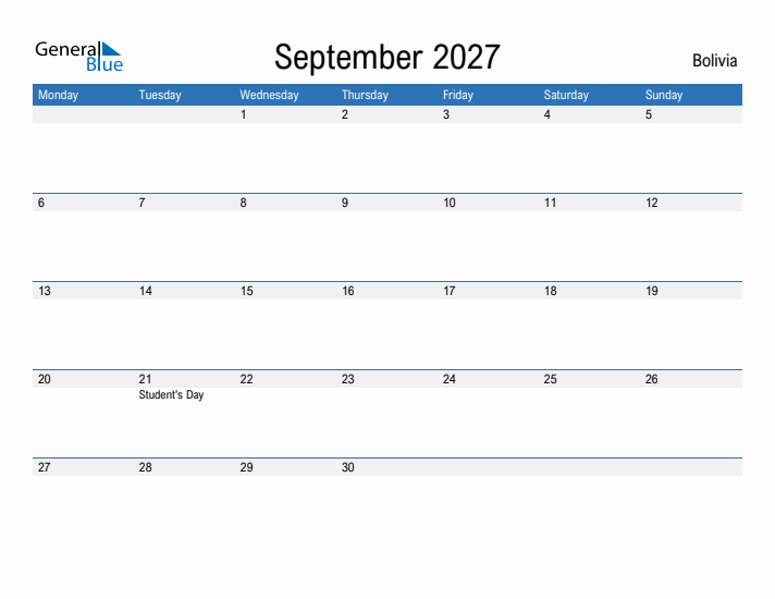 Fillable September 2027 Calendar