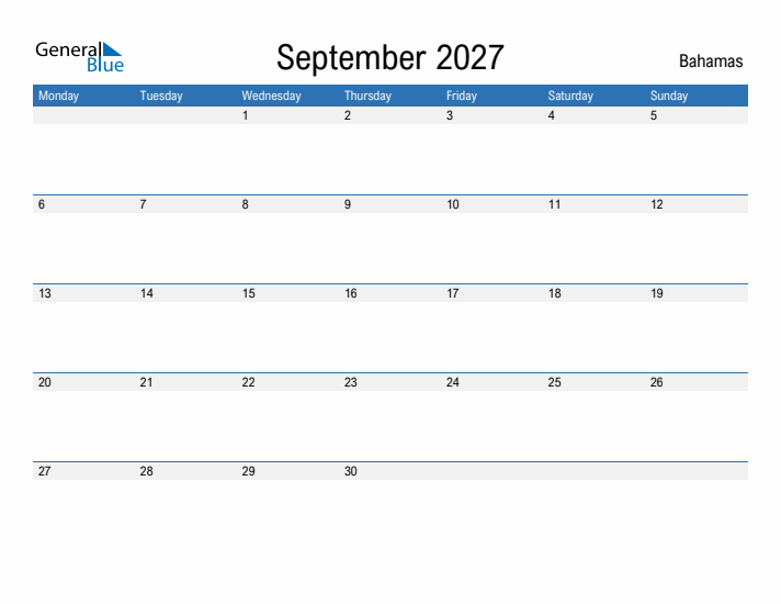 Fillable September 2027 Calendar