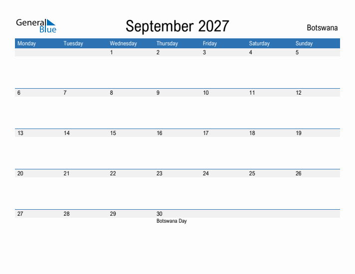 Fillable September 2027 Calendar