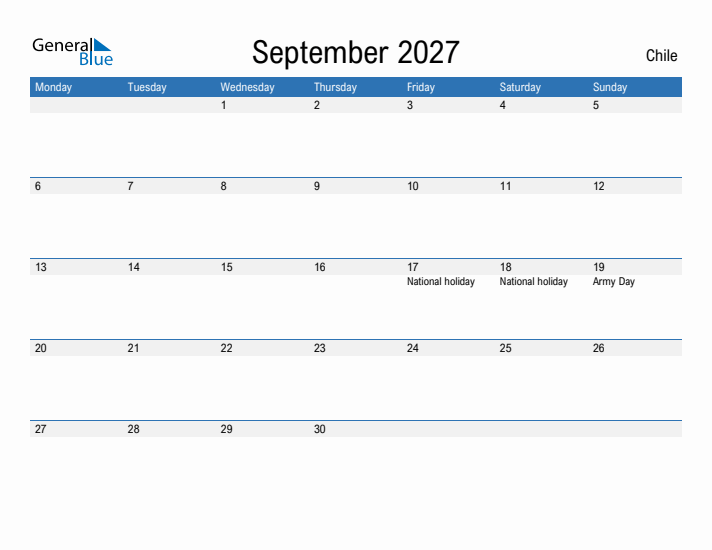 Fillable September 2027 Calendar