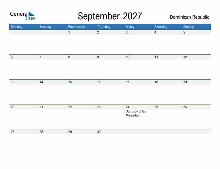 Fillable September 2027 Calendar