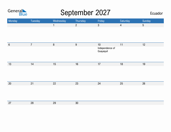 Fillable September 2027 Calendar