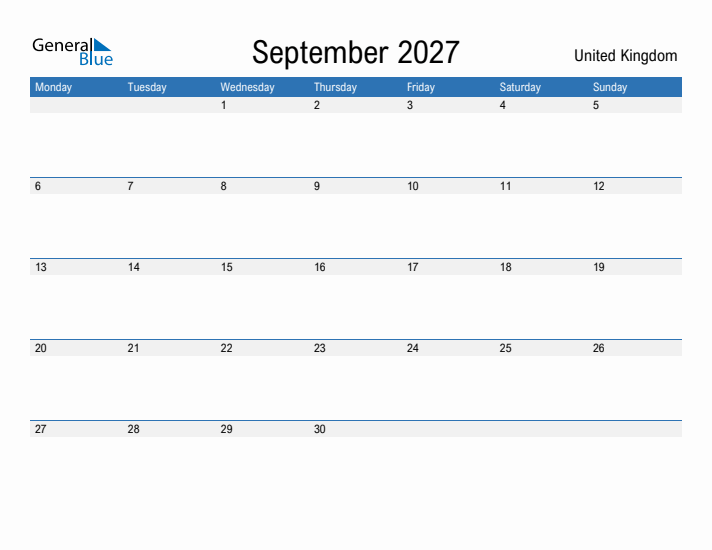 Fillable September 2027 Calendar