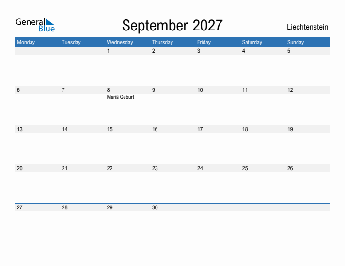 Fillable September 2027 Calendar