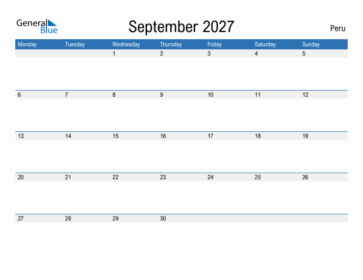 Fillable September 2027 Calendar