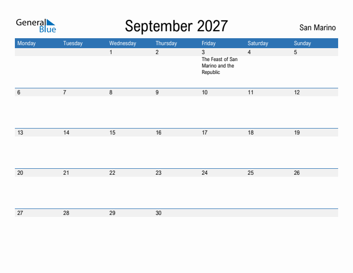 Fillable September 2027 Calendar