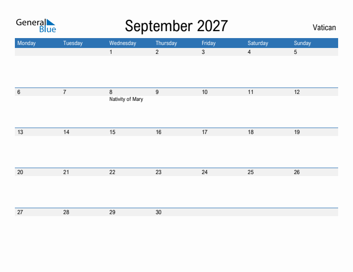 Fillable September 2027 Calendar