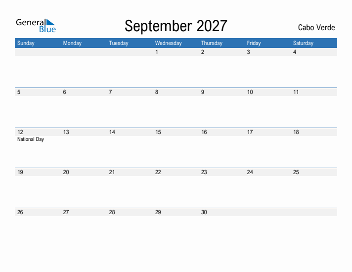 Fillable September 2027 Calendar