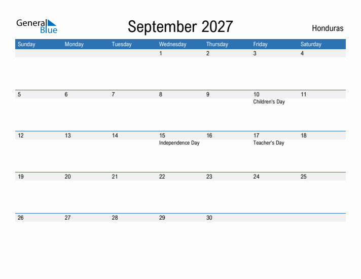 Fillable September 2027 Calendar