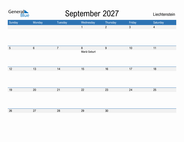 Fillable September 2027 Calendar