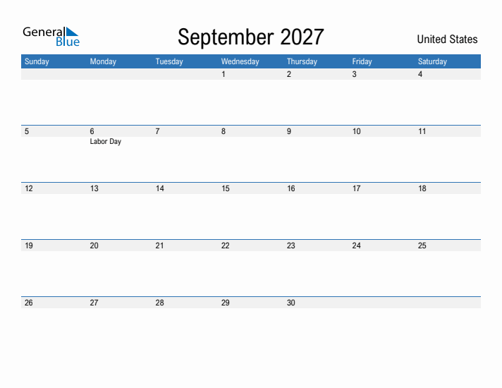 Fillable September 2027 Calendar