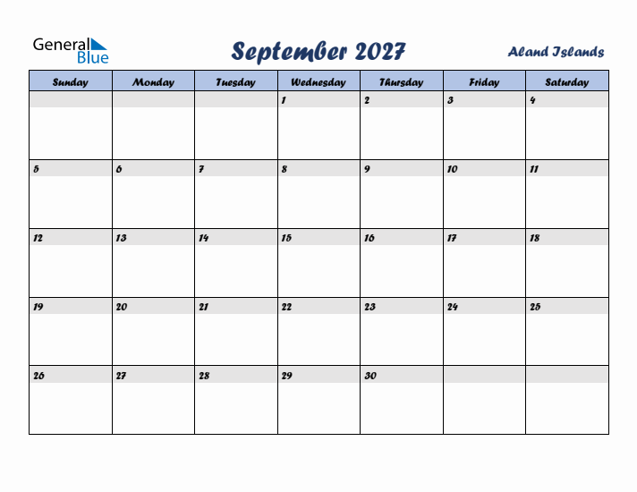 September 2027 Calendar with Holidays in Aland Islands