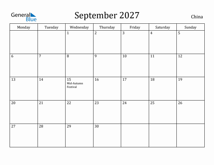 September 2027 Calendar China