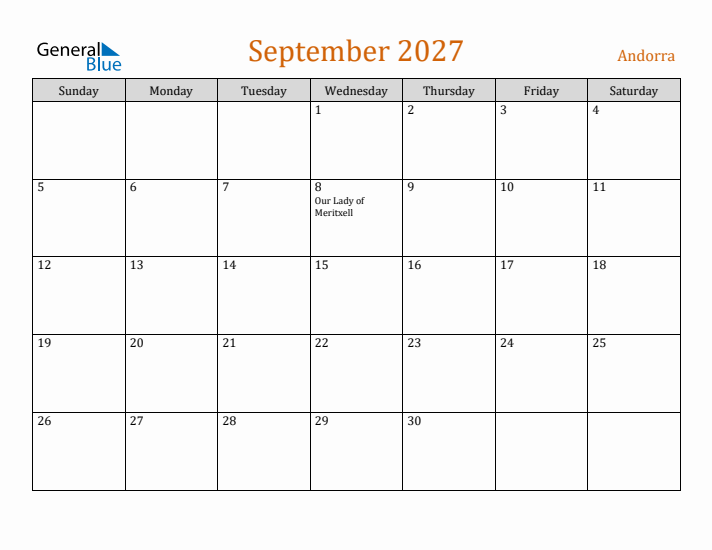 September 2027 Holiday Calendar with Sunday Start