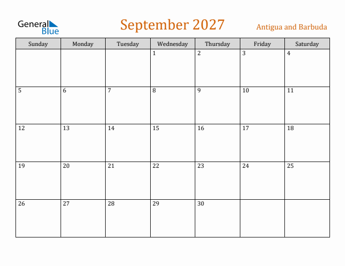 September 2027 Holiday Calendar with Sunday Start