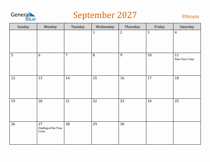 September 2027 Holiday Calendar with Sunday Start