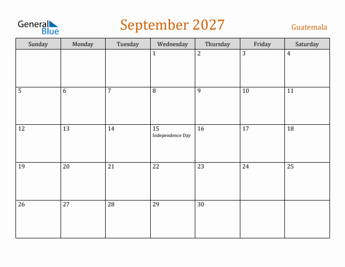 September 2027 Holiday Calendar with Sunday Start