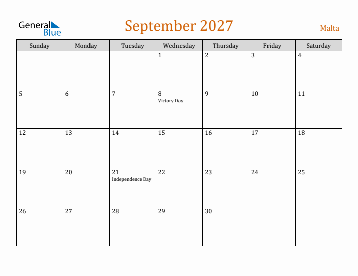 September 2027 Holiday Calendar with Sunday Start