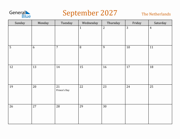 September 2027 Holiday Calendar with Sunday Start