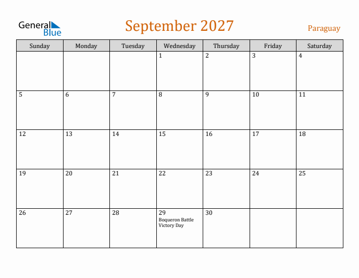 September 2027 Holiday Calendar with Sunday Start