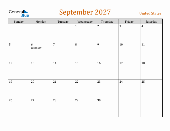 September 2027 Holiday Calendar with Sunday Start