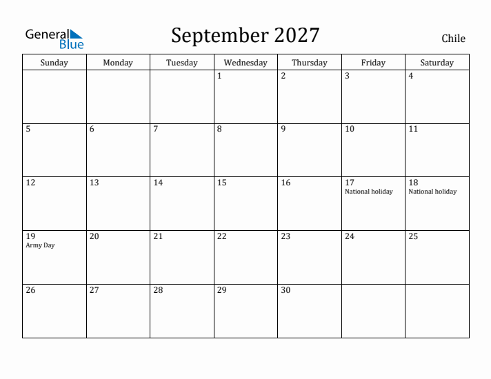 September 2027 Calendar Chile