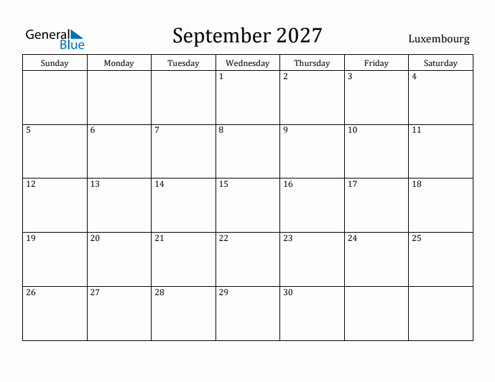 September 2027 Calendar Luxembourg