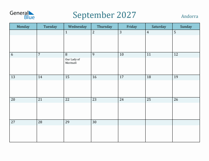 September 2027 Calendar with Holidays