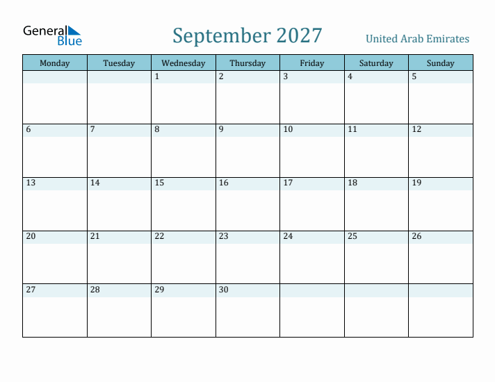 September 2027 Calendar with Holidays