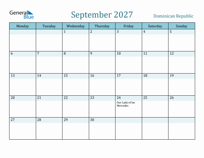 September 2027 Calendar with Holidays