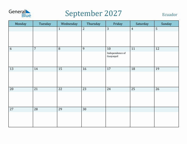 September 2027 Calendar with Holidays