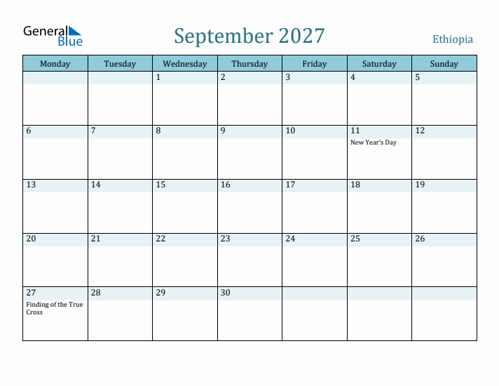 September 2027 Calendar with Holidays