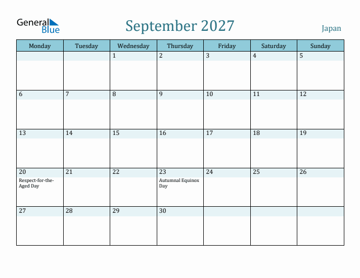 September 2027 Calendar with Holidays