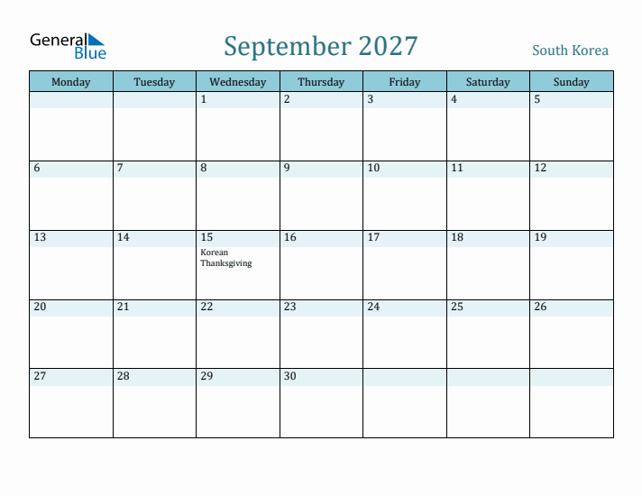 September 2027 Calendar with Holidays