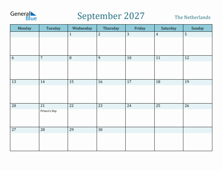 September 2027 Calendar with Holidays