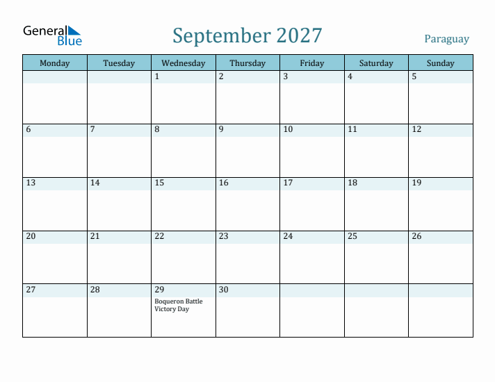 September 2027 Calendar with Holidays