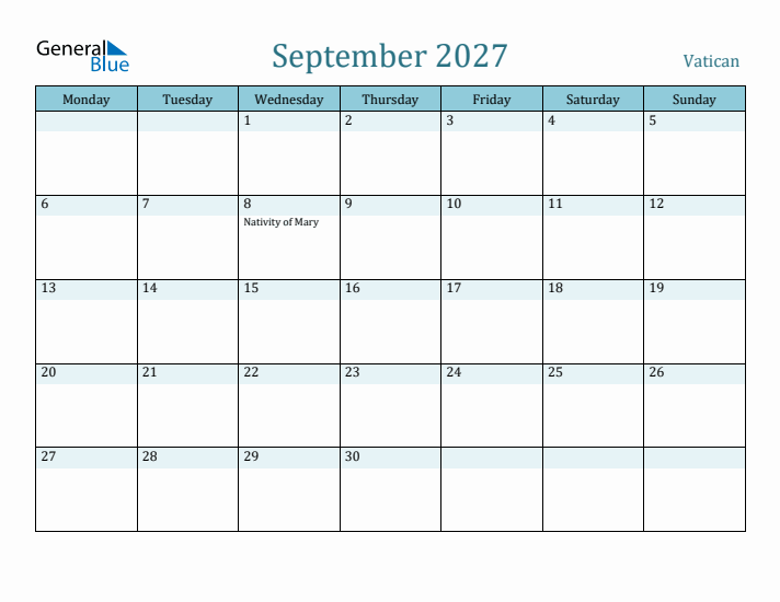 September 2027 Calendar with Holidays