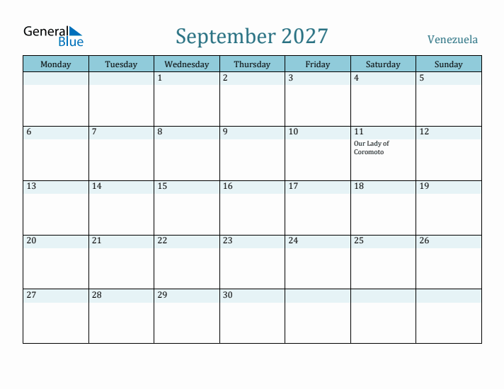 September 2027 Calendar with Holidays