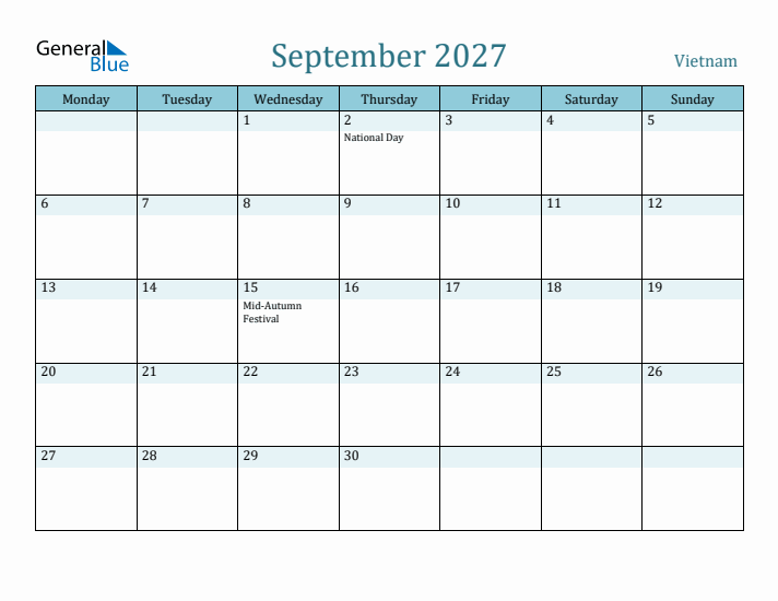 September 2027 Calendar with Holidays