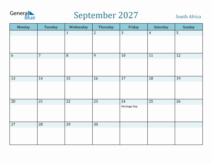 September 2027 Calendar with Holidays