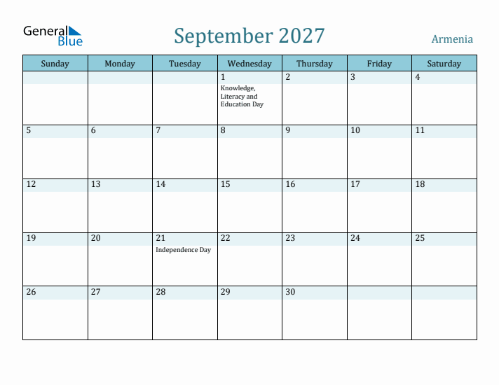 September 2027 Calendar with Holidays