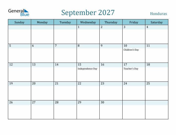 September 2027 Calendar with Holidays