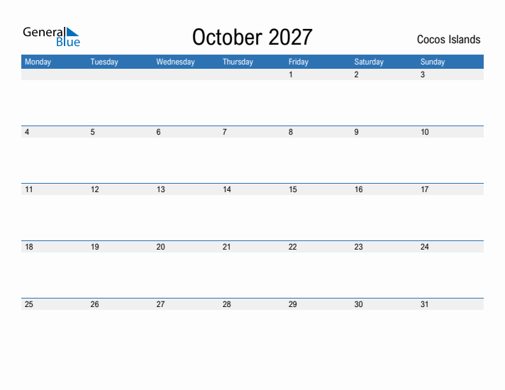 Fillable October 2027 Calendar