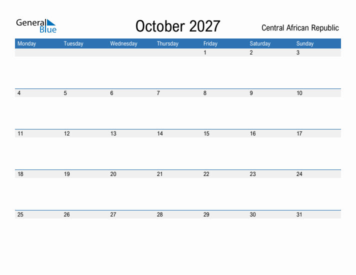 Fillable October 2027 Calendar