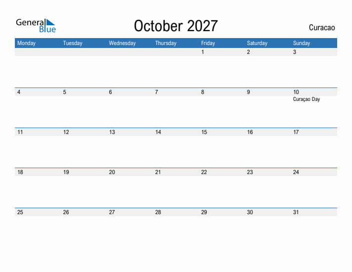 Fillable October 2027 Calendar