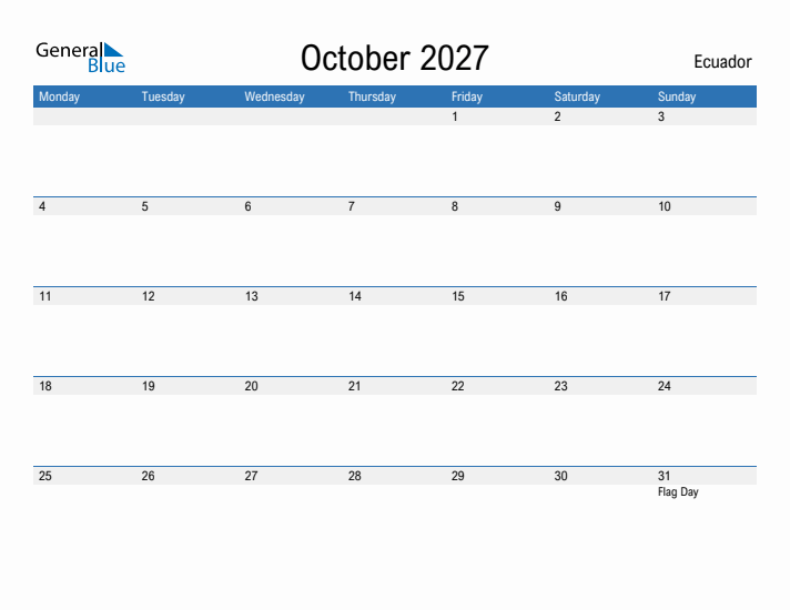 Fillable October 2027 Calendar