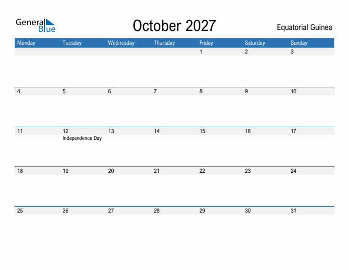 Fillable October 2027 Calendar