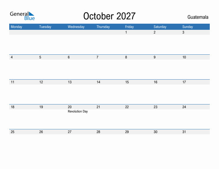 Fillable October 2027 Calendar