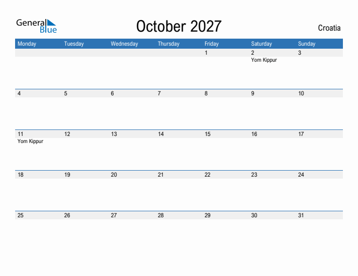 Fillable October 2027 Calendar